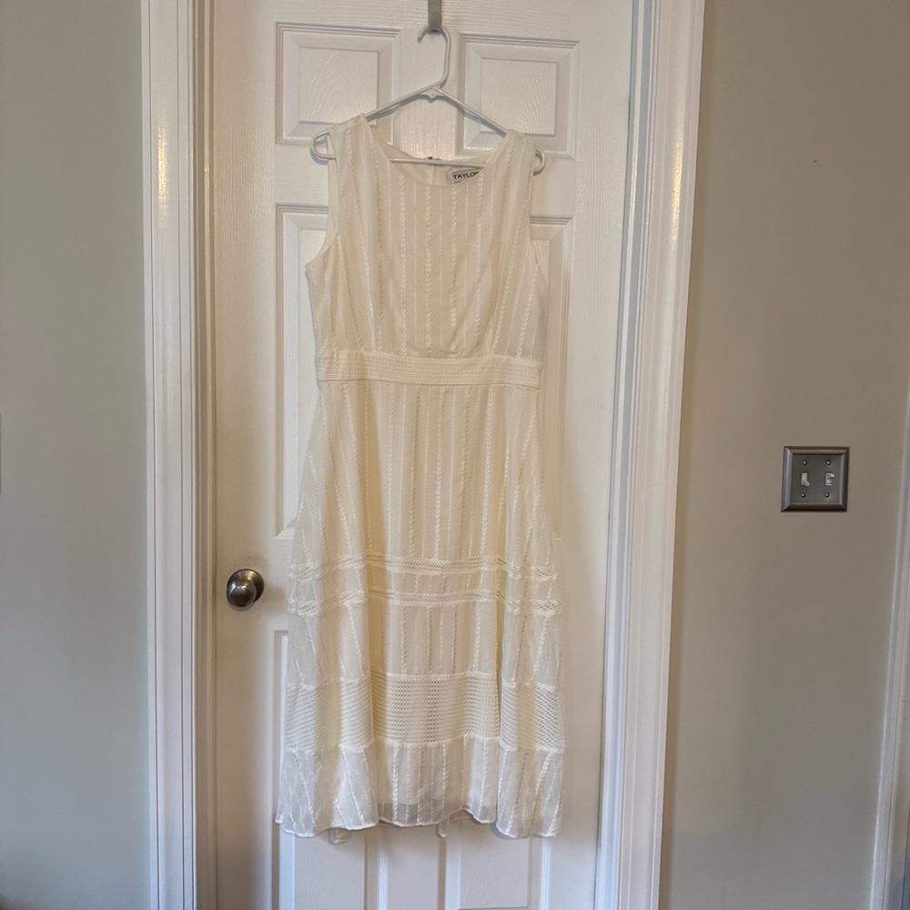 Taylor Cream Sleeveless Lace-Detail Midi Dress
